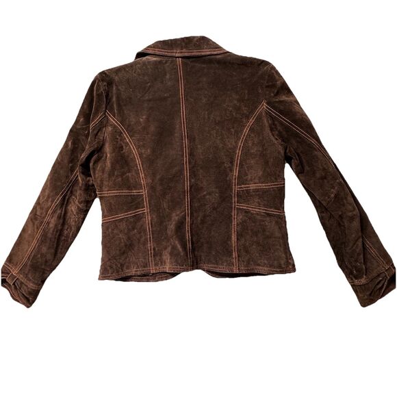 VTG Y2K Live A Little Wms Chocolate Brown Leather Suede Short Jacket L - Picture 6 of 12
